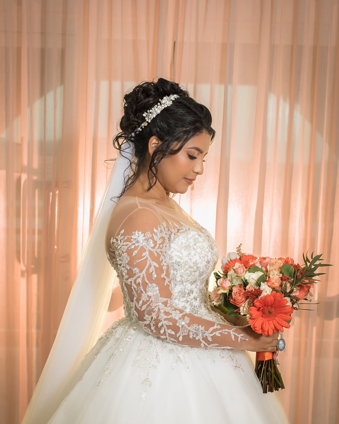 Church wedding hair with veil